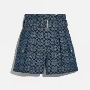 Coach Chambray High Waisted Retro Cotton Denim Blue Belted Shorts (Size 2)
